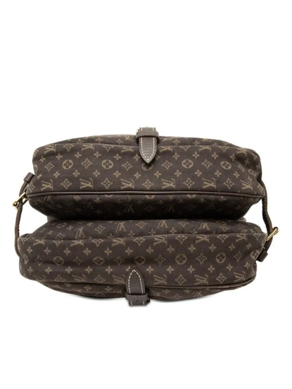 Louis Vuitton Monogram Mini Lin Saumur 30 Crossbody Shoulder Bag Dark Brown